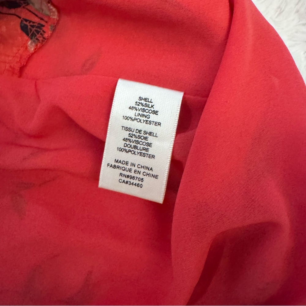 Rebecca Taylor size 2 Daniella Red Floral Silk Blend Dress smocked v neck - Picture 7 of 8